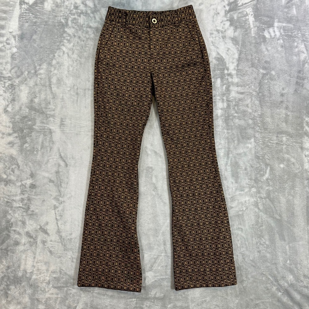 Cabi Flare Leg High Rise Trousers Women's Size 0 Regular Brown Geometric